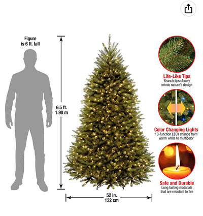 National Tree Company Pre-Lit Artificial Full Christmas Tree, Green, Dunhill Fir, Dual Color LED Lights, Includes PowerConnect and Stand, 6.5 Feet- new in box