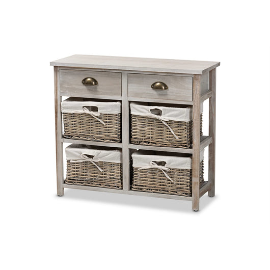 Baxton Studio Vella Modern and Contemporary Grey Finished Wood 2-Drawer Storage Unit With Baskets**New**
