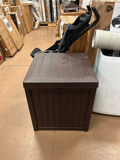 Besbuy 51 Gallons Square Plastic Deck Box Lockable Seat,Brown!  -Brand new & Assembled but does have a very small crack on the back side, photos shown