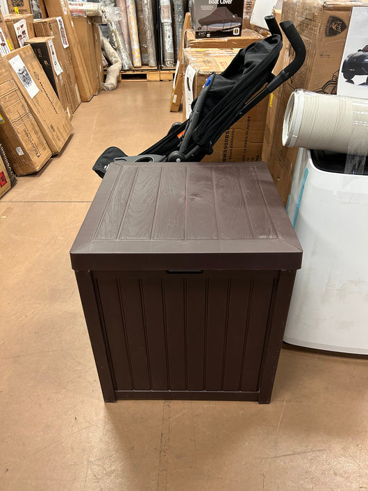 Besbuy 51 Gallons Square Plastic Deck Box Lockable Seat,Brown!  -Brand new & Assembled but does have a very small crack on the back side, photos shown