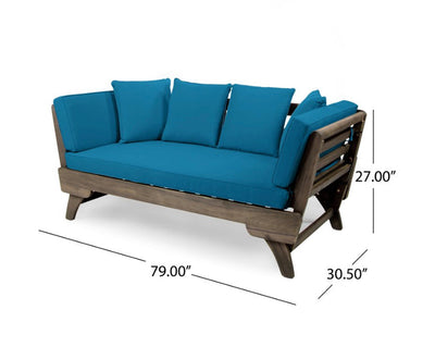 Othello Outdoor Acacia Wood Expandable Daybed with Water Resistant Cushions, Dark Teal and Gray- NEW AND ASSEMBLED!!!