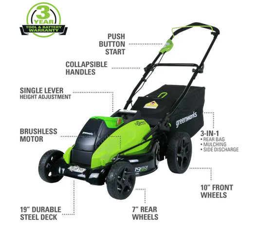 Greenworks 19" 40 Volt Battery Powered Push Walk-Behind Mower- NEW IN BOX! (Lawn Mower Only!