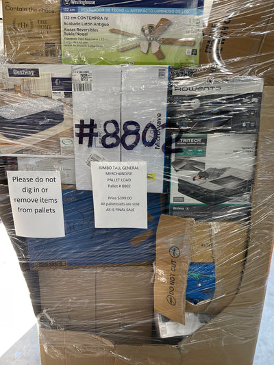 Jumbo huge liquidation pallet- over 7 ft tall ! Pallet number 8802
