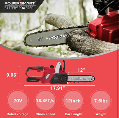 PowerSmart Electric Chainsaw 20V Battery Powered, Cordless Chain Saw With 12 Inch Chain and Bar, 4Ah Battery And Fast Charger Included! (USED ONCE - VERY CLEAN!)  -Used once very clean, photos shown