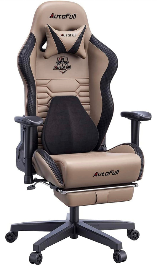 AutoFull Gaming Chair Ergonomic Gamer Chair with 3D Bionic Lumbar Support Racing Style PU Leather Computer Gaming Chair for Adults with Footrest,Brown!! NEW AND ASSEMBLED!!