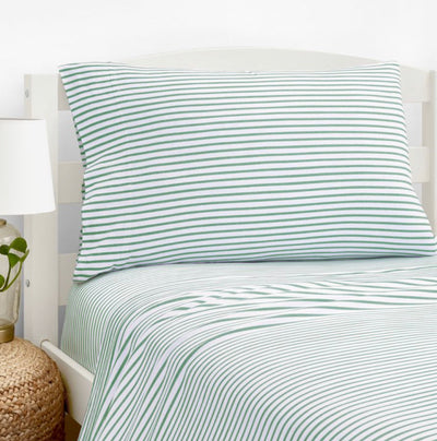 Gap Home Kids Mini Stripe T-Shirt Soft Jersey Organic Cotton Blend Sheet Set, Full, Green, 4-Pieces- NEW IN BAG!!!!