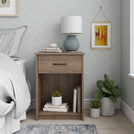 Mainstays Classic Nightstand with Drawer, Rustic Oak**New in box**