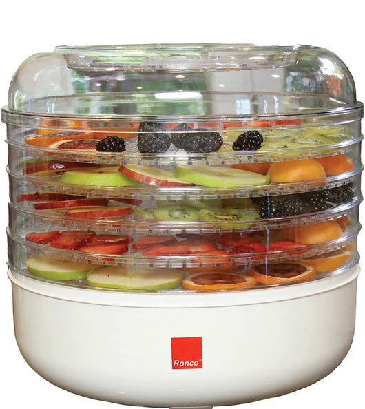 Ronco 5-Tray Dehydrator, Food Preserver Quiet & Easy Operation, for Beef, Turkey, Chicken, Fish Jerky, Fruits, Vegetables, Classic White- slightly used - like new in box
