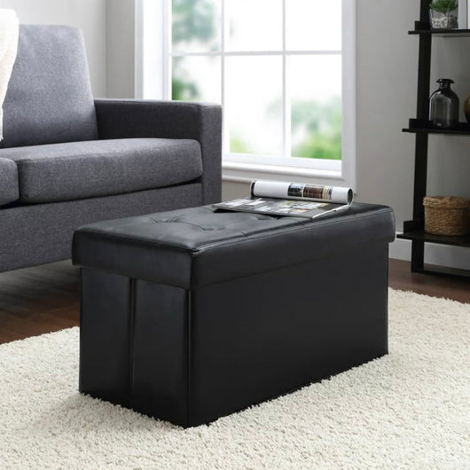 Mainstays Collapsible Storage Ottoman, Quilted Black Faux Leather- NEW OUT OF BOX!!!