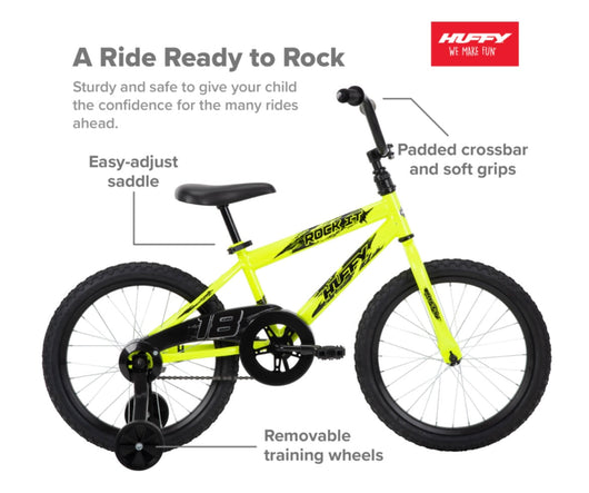 Huffy 18-Inch Rock It Boys Bike, Neon Powder Yellow- NEW AND ASSEMBLED!!!