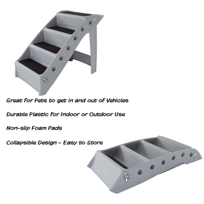 Pet Stairs Collection - Safe and Durable Indoor or Outdoor Ramp with 4-Step Design - Cat or Dog Steps for Couch, Bed, Truck, SUV, or Car by PETMAKER Gray**New in box**