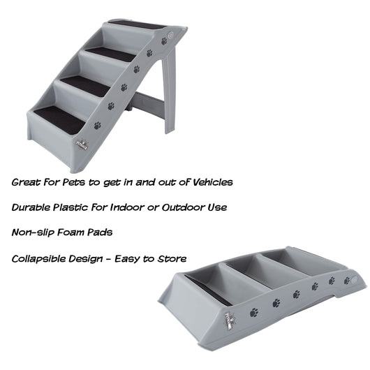 Pet Stairs Collection - Safe and Durable Indoor or Outdoor Ramp with 4-Step Design - Cat or Dog Steps for Couch, Bed, Truck, SUV, or Car by PETMAKER Gray**New in box**