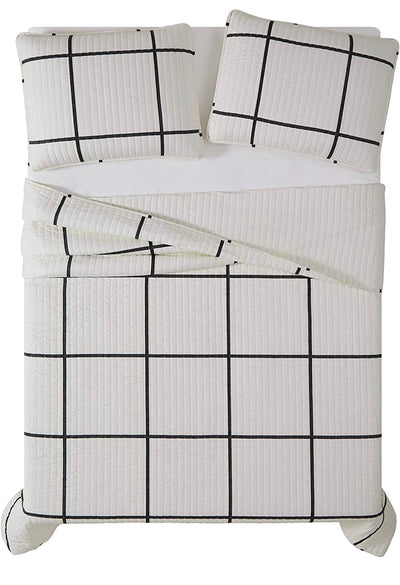 Truly Soft Everyday Kurt Black and White Stripe Quilt, Full/Queen, Windowpane- NEW IN BAG!!!