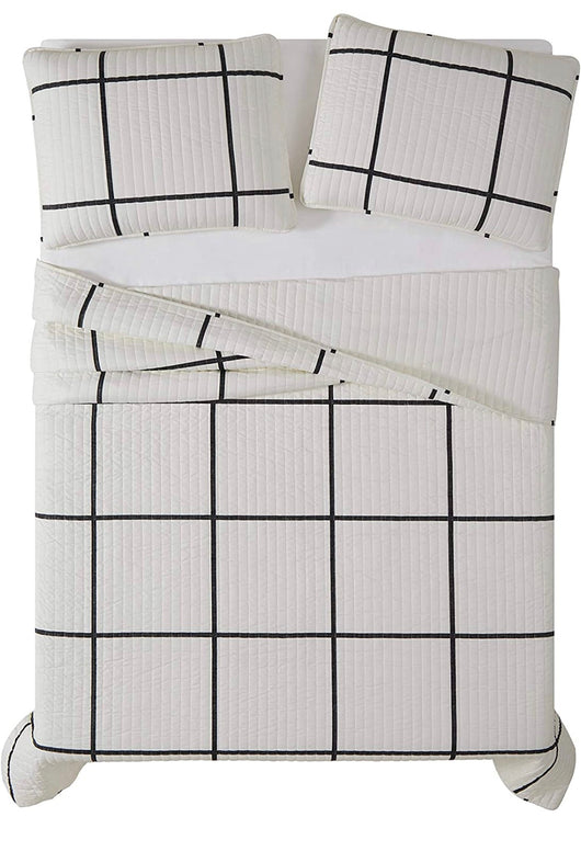 Truly Soft Everyday Kurt Black and White Stripe Quilt, Full/Queen, Windowpane- NEW IN BAG!!!