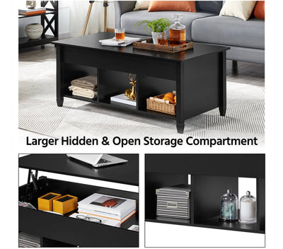 Alden Design 47.5inch Wooden Lift Top Coffee Table with 3 Storage Compartments, Black (new In the box)