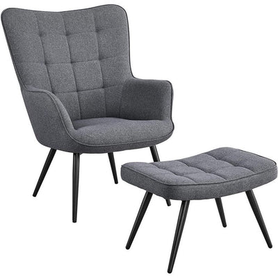 Yaheetech Modern Fabric Living Room Chair Accent Chair Set Casual Upholstered Armchair with Footrest Single Sofa Club Chair and Ottoman Set for Living Room Bedroom Office Small Spaces, Grey**New and assembled**