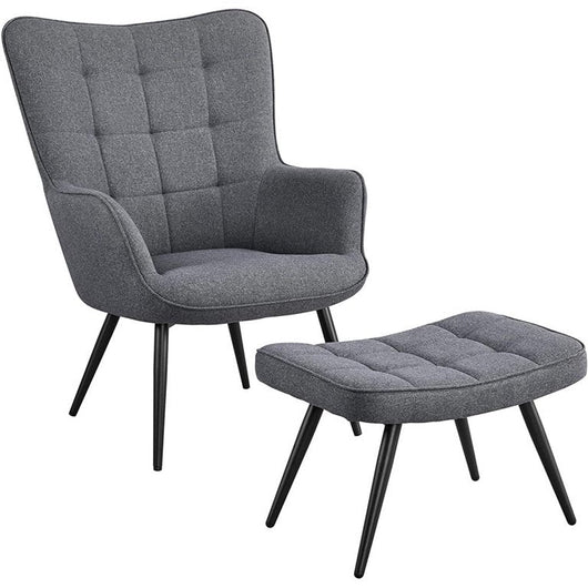 Yaheetech Modern Fabric Living Room Chair Accent Chair Set Casual Upholstered Armchair with Footrest Single Sofa Club Chair and Ottoman Set for Living Room Bedroom Office Small Spaces, Grey**New and assembled**