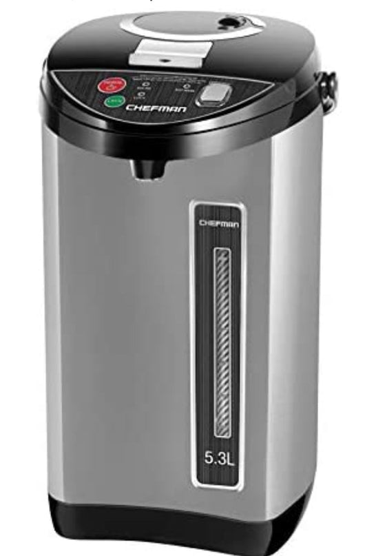 Chefman Electric Hot Water Pot Urn w/ Auto & Manual Dispense Buttons, Safety Lock, Instant Heating for Coffee & Tea, Auto-Shutoff/Boil Dry Protection, Insulated Stainless Steel, 5.3L/5.6 Qt/30+ Cups**New in box**