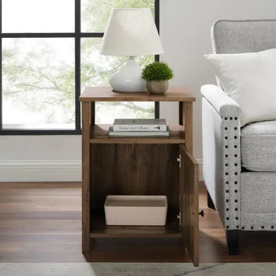 Welwick Designs Reclaimed Barnwood Modern End Table With Open Shelf and 1-Door!  -Brand new in the box