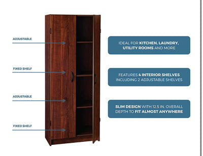 ClosetMaid Pantry Cabinet Cupboard with 2 Doors Adjustable Shelves, Standing, Storage for Kitchen, Laundry or Utility Room, Dark Cherry!  -Brand new in the box