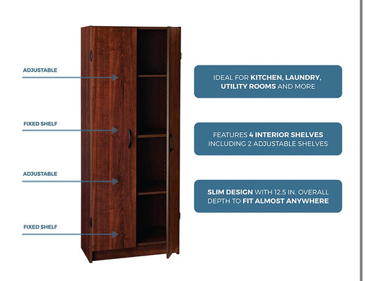 ClosetMaid Pantry Cabinet Cupboard with 2 Doors Adjustable Shelves, Standing, Storage for Kitchen, Laundry or Utility Room, Dark Cherry!  -Brand new in the box