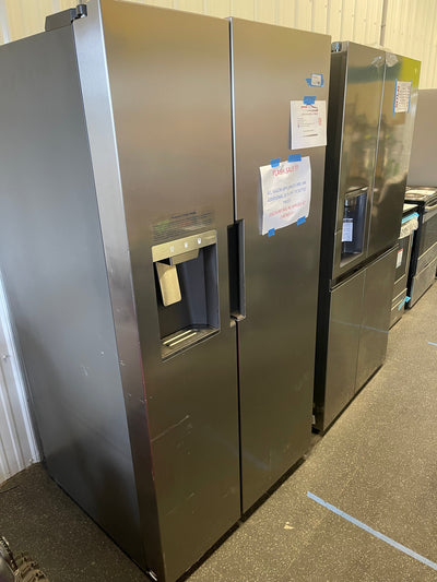Midea  26.3-cu ft Side-by-Side Refrigerator with Ice Maker (Stainless Steel)- brand new / scratch and dent / has small dent low on freezer door - see pics please