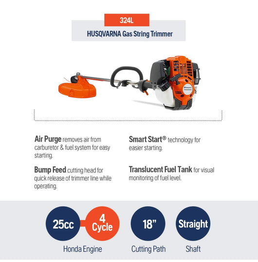 Husqvarna 324L 4-Cycle 18" Cutting Path Gas String Trimmer- NEW AND ASSEMBLED!!!