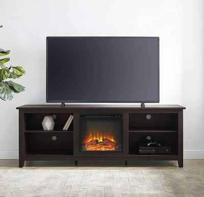 Walker Edison Wren Classic 4 Cubby Fireplace TV Stand for TVs up to 80 Inches, 70 Inch, Espresso!  -Brand new & Assembled but does have some small defect forms shipping, a crack across the top, photos shown