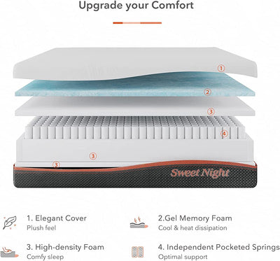 King Mattress, Sweetnight 12” Hybrid Mattress with Gel Memory Foam & Pocket Innerspring for Cool Sleep & Edge Support, Bed Mattress with Moisture Wicking Adaptive Cover, Medium Firm, King Size- new in box