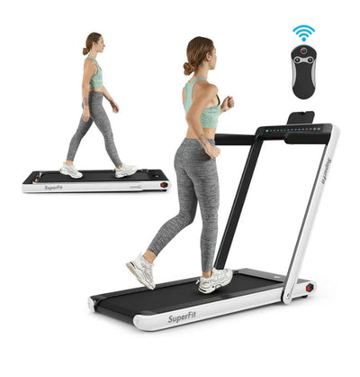 SuperFit 2.25HP 2 in 1 Dual Display Folding Treadmill Jogging Machine W/APP Control White- NEW OUT OF BOX!!! (Minor crack/scratch from shipping)
