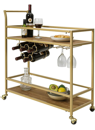 Flora Store Bar Cart Gold, Home Bar Serving Cart with Wine Rack and Glass Holder- NEW AND ASSEMBLED!!!