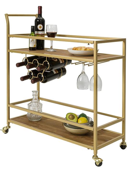 Flora Store Bar Cart Gold, Home Bar Serving Cart with Wine Rack and Glass Holder- NEW AND ASSEMBLED!!!