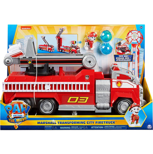 Paw Patrol, Marshall’s Transforming Movie City Fire Truck with Extending Ladder, Lights, Sounds and Action Figure, Kids Toys for Ages 3 and up- NEW !!!