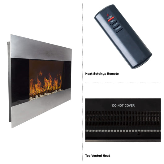 Wall-Mounted Electric Fireplace - Stainless Steel Fireplace Decor for The Living Room or Bedroom with 2 Heat Settings and Remote Control by Northwest**New in box**