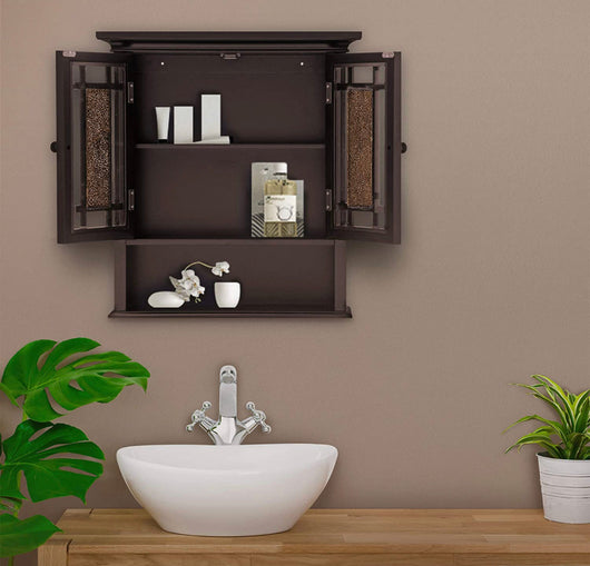 Elegant Home Fashions Windsor Removable Wooden Wall Cabinet with Glass Mosaic Doors, Dark Espresso- NEW IN BOX!!!!