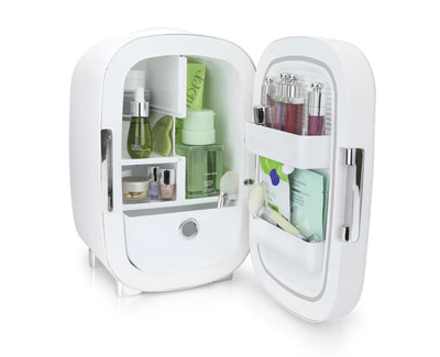 Personal Chiller Cosmetic Mini Fridge with Mirror Door for Vanity, White- NEW IN BOX!!!