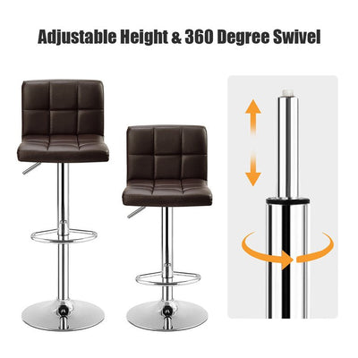Costway Set of 2 Bar Stools Adjustable PU Leather Swivel Kitchen Counter Bar Chair Brown!! NEW AND ASSEMBLED!!