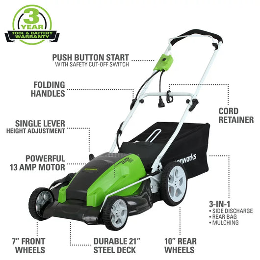 Greenworks 21 inch 13 Amp Corded Electric Push Walk-Behind Greenworks 21 inch 13 Amp Corded Electric Push Walk-Behind Mower Mower**New in Box**