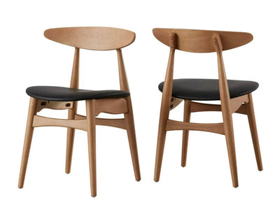 Chelsea Lane Mid Century Modern Black Faux Leather Wood Side Chairs, Set of 2, Ash Finish- NEW IN BOX!!!!