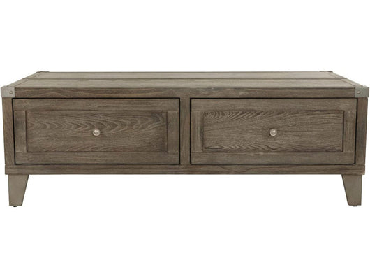 Signature Design by Ashley Chazney Industrial Lift Top Coffee Table with 2 Storage Drawers, Brown- NEW IN BOX!!!