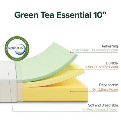 Zinus 10 Inch Green Tea Essential Memory Foam Mattress/Bed-in-a-Box/Affordable Mattress/CertiPUR-US Certified, Queen**New in box**