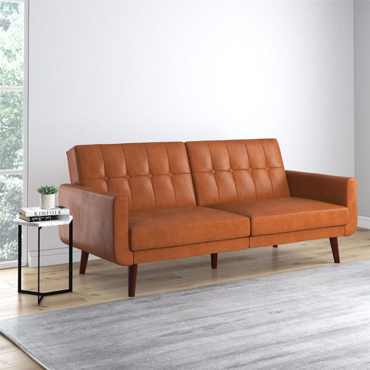 Better Homes & Gardens Nola Modern Futon, Camel Faux Leather**New in box**