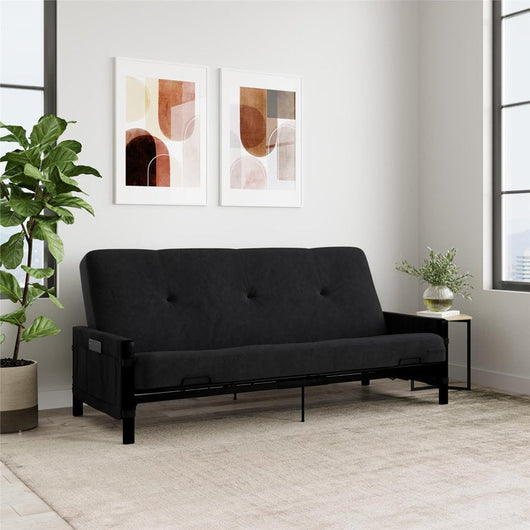 DHP Fairview Metal and Storage Arm Futon with 6" Mattress, Black**New in Box**