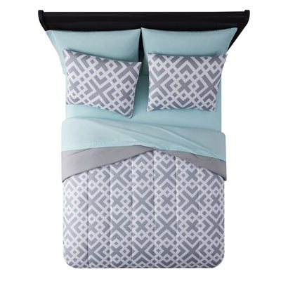 Mainstays Gray Geometric 8 Piece Bed in a Bag Comforter Set With Sheets, Queen**New**