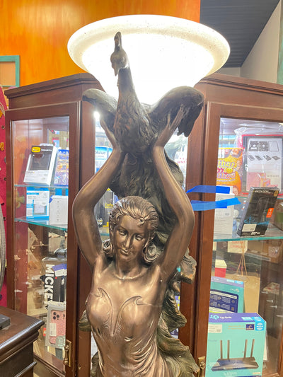 Design Toscano The The Peacock Goddess Sculptural Floor Torchière Lamp, 74 Inch, Bronze Verdigris Finish- BRAND NEW - SHIPPING DAMAGES - SEE PICS PLEASE