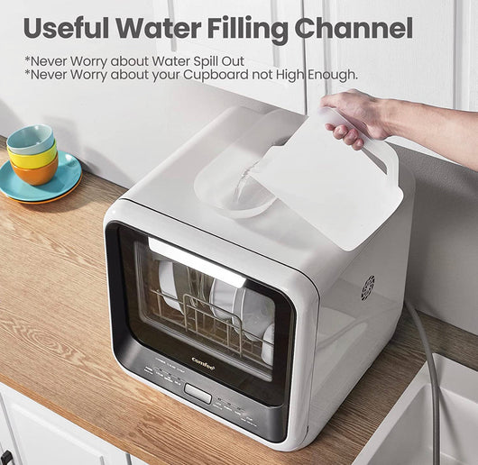 COMFEE' Portable Dishwasher Countertop, Mini Dishwasher with 5L Built-in Water Tank, No Hookup Needed, 6 Programs, 360° Dual Spray, 192℉ High-Temp& Air-Dry Function, Dishwasher for Apartments& RVs! (USED ONCE - VERY CLEAN)