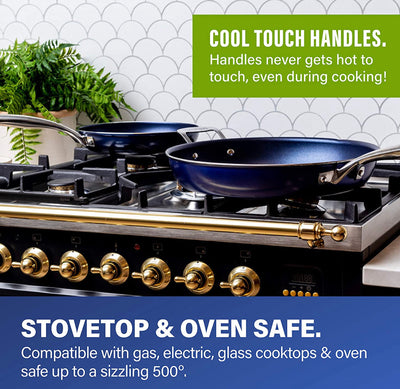 Granitestone Blue 20 Piece Pots and Pans Set, Complete Cookware & Bakeware Set with Ultra Nonstick Durable Mineral & Diamond Surface, Stainless Stay Cool Handles Oven & Dishwasher Safe, 100% PFOA Free- new in box