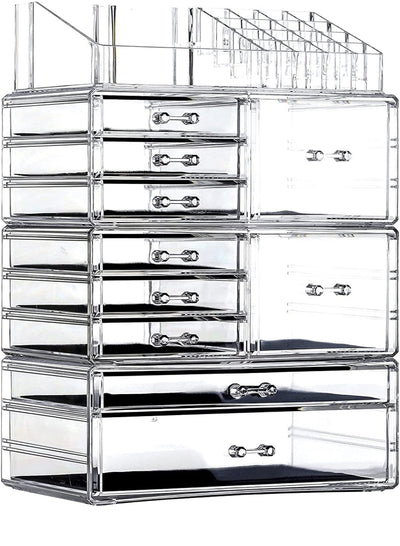 Cq acrylic Clear Makeup Storage Organizer Drawers Skin Care X Large Cosmetic Display Cases Stackable Storage Box With 10 Drawers For Dresser,Set of 4- NEW OUT OF BOX!!!