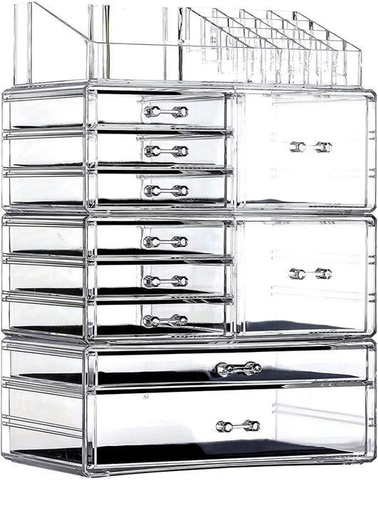 Cq acrylic Clear Makeup Storage Organizer Drawers Skin Care X Large Cosmetic Display Cases Stackable Storage Box With 10 Drawers For Dresser,Set of 4- NEW OUT OF BOX!!!