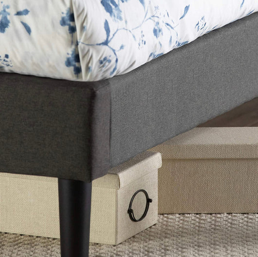 Zinus Diamond platform, upholstered bed with embroidered wooden slat back, individual, Wood, Brown, King!  -Brand new in the box